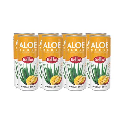Dellos Aloe Mango Drink with Aloe Vera Pieces, 240ml (Pack of 8)