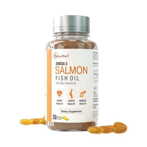 AayaTouch Omega-3 Salmon Fish Oil Softgel Capsules, Dietary Supplement for Heart, Joint and Immune Health, 30 Count