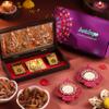 FlowerAura Premium Diwali Gift Box of Gold Plated Laxmi Ganesha Saraswati Charan Paduka Box, Dry Fruit Box, Set of 2 Designer Diya | Corporate Gifting | Tradational Diwali Gift For Relatives & Friends view 1
