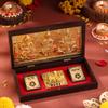 FlowerAura Premium Diwali Gift Box of Gold Plated Laxmi Ganesha Saraswati Charan Paduka Box, Dry Fruit Box, Set of 2 Designer Diya | Corporate Gifting | Tradational Diwali Gift For Relatives & Friends view 3