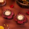 FlowerAura Premium Diwali Gift Box of Gold Plated Laxmi Ganesha Saraswati Charan Paduka Box, Dry Fruit Box, Set of 2 Designer Diya | Corporate Gifting | Tradational Diwali Gift For Relatives & Friends view 4