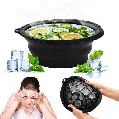 BatHRemedy Upgraded Ice Face Bowl for Skin Care, Foldable Ice Water Bowl for Facial Dip, Reusable Cooling Bowl for Spa, Cold Therapy Bath Bowl for Beauty, Portable Ice Facial Bowl for Daily Skincare ( Black )