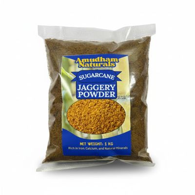 Amudham Naturals Cane Jaggery Powder, Natural Sweetener, Vegetarian, 1kg Pouch