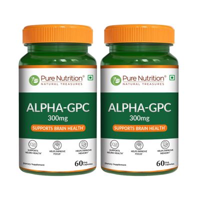 Pure Nutrition Alpha GPC (300mg) 120 Veg Capsules (60 X 2) | Helps to Improve Focus, Mental Clarity & Memory | Brain Health Supplement for Men & Women | Nootropic Formula