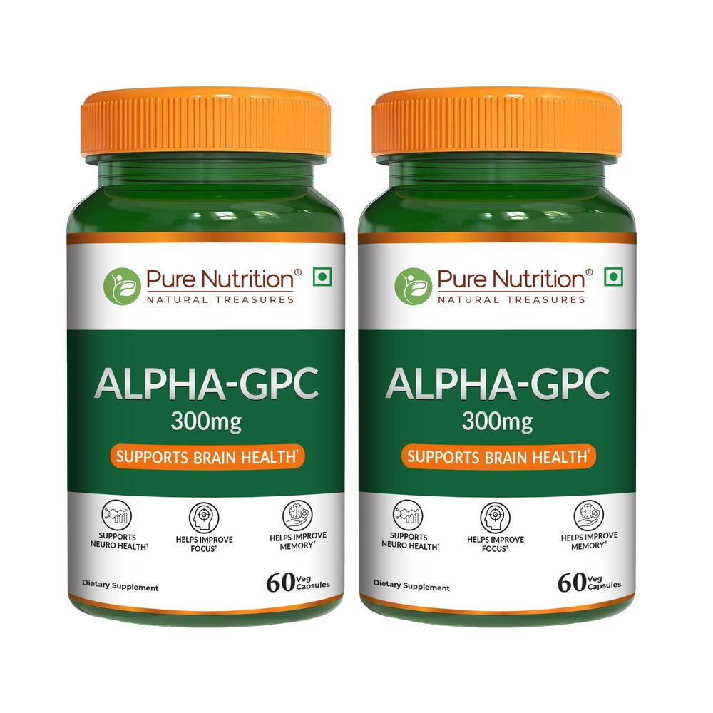 Pure Nutrition Alpha GPC (300mg) 120 Veg Capsules (60 X 2) | Helps to Improve Focus, Mental Clarity & Memory | Brain Health Supplement for Men & Women | Nootropic Formula