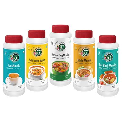 77 Green Punjabi Combo  Chhole Masala, Shahi Paneer Masala, Pav Bhaji Masala, Kitchen King Masala & Tea Masala (200g Each) | North Indian Spices No Added Colors or Preservatives