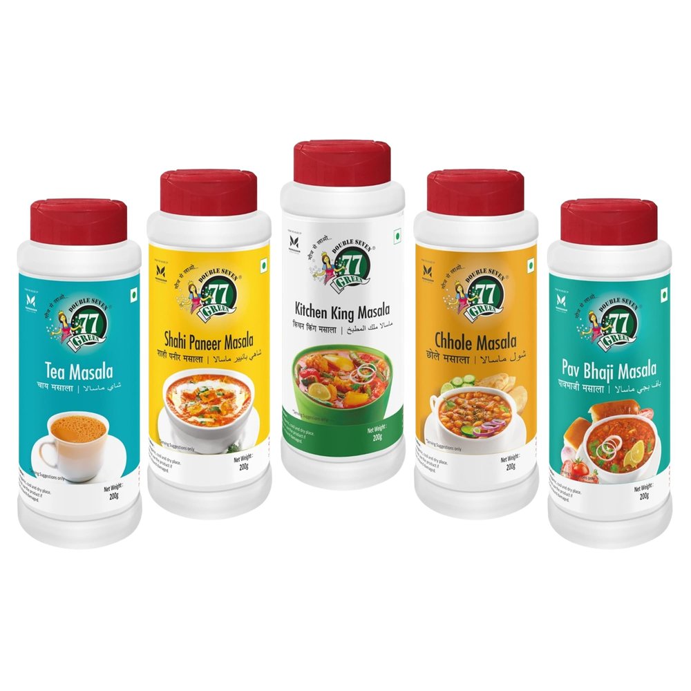 77 Green Punjabi Combo  Chhole Masala, Shahi Paneer Masala, Pav Bhaji Masala, Kitchen King Masala & Tea Masala (200g Each) | North Indian Spices No Added Colors or Preservatives