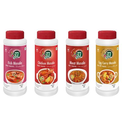 77 Green Non-Veg Special Combo Chicken Masala, Meat Masala, Fish Masala & Egg Masala (200g Each) | Indian Curry Spice Kit for Non-Vegetarian Recipes | No Added Colors or Preservatives
