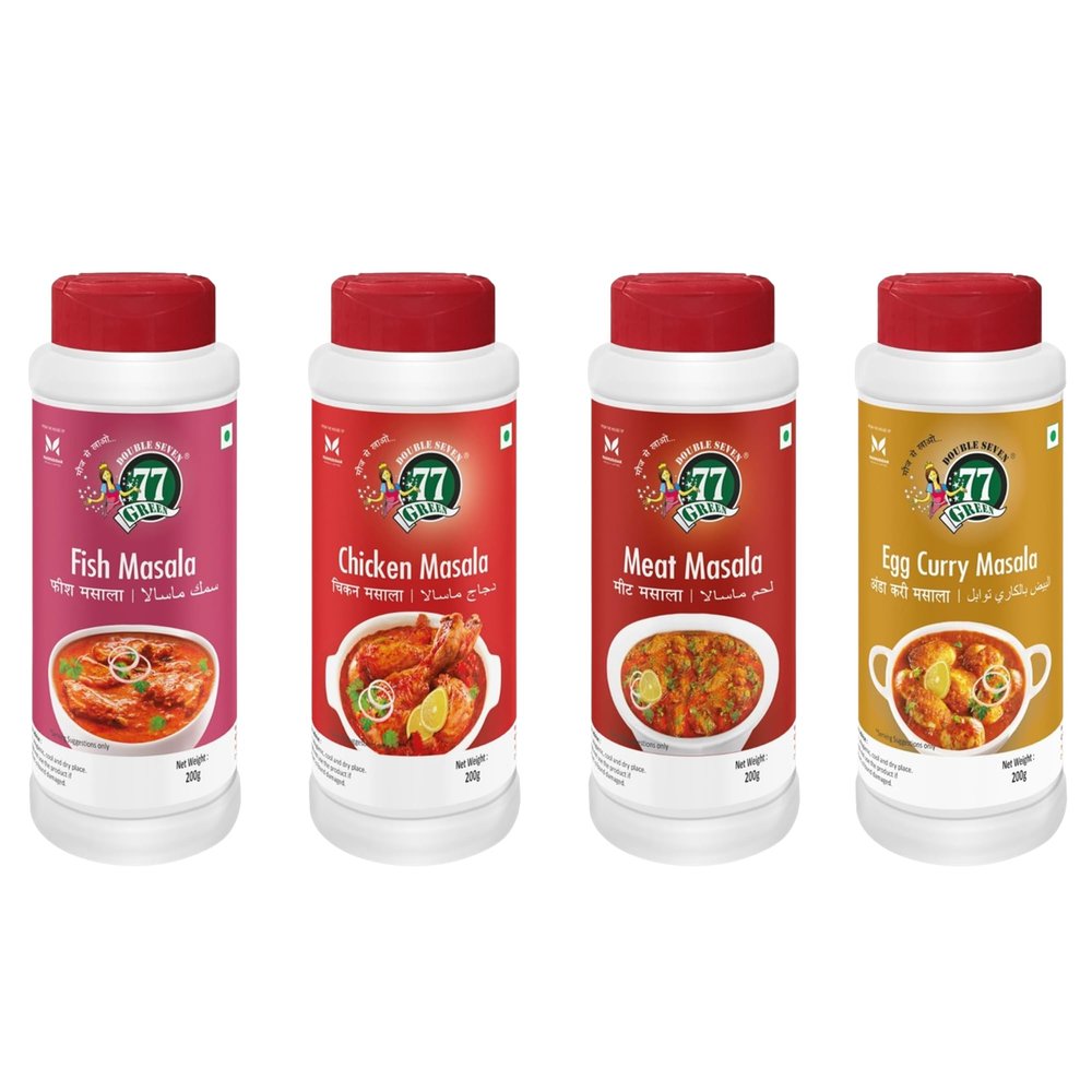77 Green Non-Veg Special Combo  Chicken Masala, Meat Masala, Fish Masala & Egg Masala (200g Each) | Indian Curry Spice Kit for Non-Vegetarian Recipes | No Added Colors or Preservatives