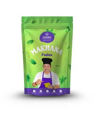 CRAVINO FRESH CRUNCH Premium Pudina Flavoured Makhana - 50gm | Roasted Fox Nuts | Crunchy, Protein-Rich Healthy Snack | Gluten-Free, Low-Calorie Superfood for Guilt-Free Snacking | Healthy Snacking