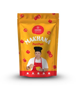 CRAVINO FRESH CRUNCH Premium Peri Peri Flavoured Makhana - 50gm | Roasted Fox Nuts | Crunchy, Protein-Rich Healthy Snack | Gluten-Free, Low-Calorie Superfood for Guilt-Free Snacking | Healthy Snacking