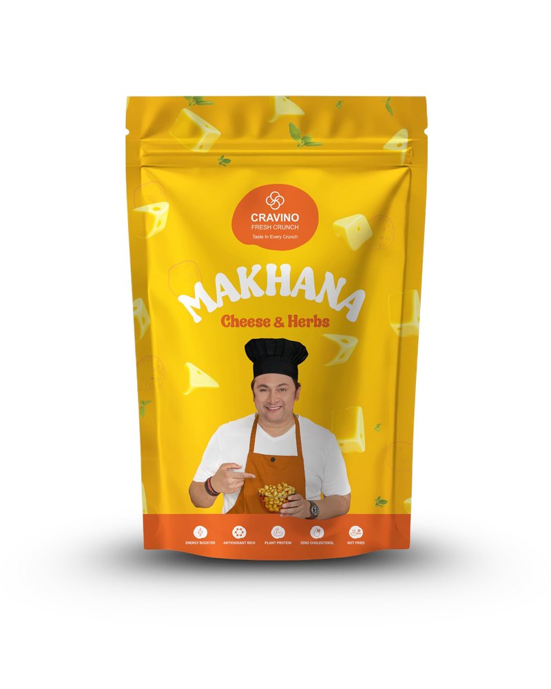 CRAVINO FRESH CRUNCH Premium Cheese & Herbs Flavoured Makhana - 50gm | Roasted Fox Nuts | Crunchy, Protein-Rich Healthy Snack | Gluten-Free, Low-Calorie Superfood for Guilt-Free Snacking | Healthy Snacking