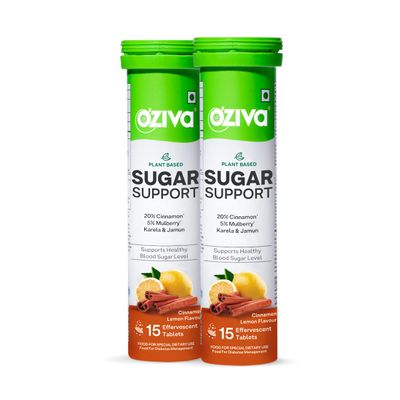 OZiva Sugar Support Effervescent | Supports Daily Blood Sugar Management & Insulin Function | Reducose, Cinnamon, Jamun, Karela, Gymnema - 30 Tablets (Pack of 2)...