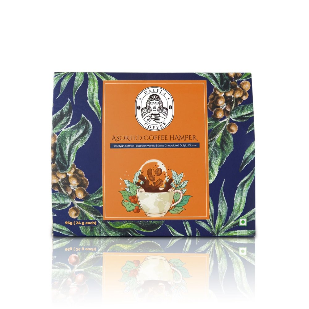 Assorted Premium Coffeee Hamper kit by Dalyla Coffee 100% Pure Coffeee Rich Aroma, Strong Flavor & Smooth Blend. Caf style coffee made at home. Packed in Airtight Zipperlock pouch the kit. Perfect for Hot & Cold Coffeee Recipes (24gm Each). (1, Co