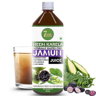 7Herbmaya Neem Karela Jamun Juice | Herbal Juice | With Bitter Gourd & Jamun | Natural Plant-Based Supplement | No Added Sugar (500 Ml)