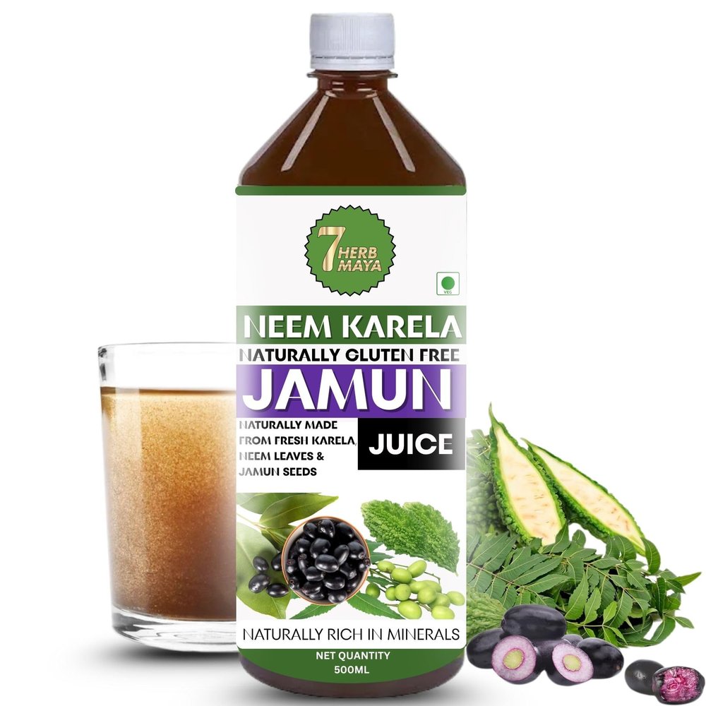 7Herbmaya Neem Karela Jamun Juice | Herbal Juice | Bitter Gourd + Jamun Extract | No Added Sugar | Natural Wellness Juice (500 Ml)