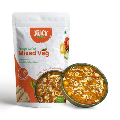Nuick Ready to Eat Mixed Veg | Freeze Dried Instant Meal | Healthy, Tasty and Convenient | Preservatives Free, No Added Sugar | Pack of 1 (rehydrated wt: 280g)