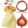 Bhai Dooj Tika Gift Set for Brother with Moli Thread, Roli, Chandan, Rice, Mishri Sugar in a Premium Gold Mesh Pouch view 1