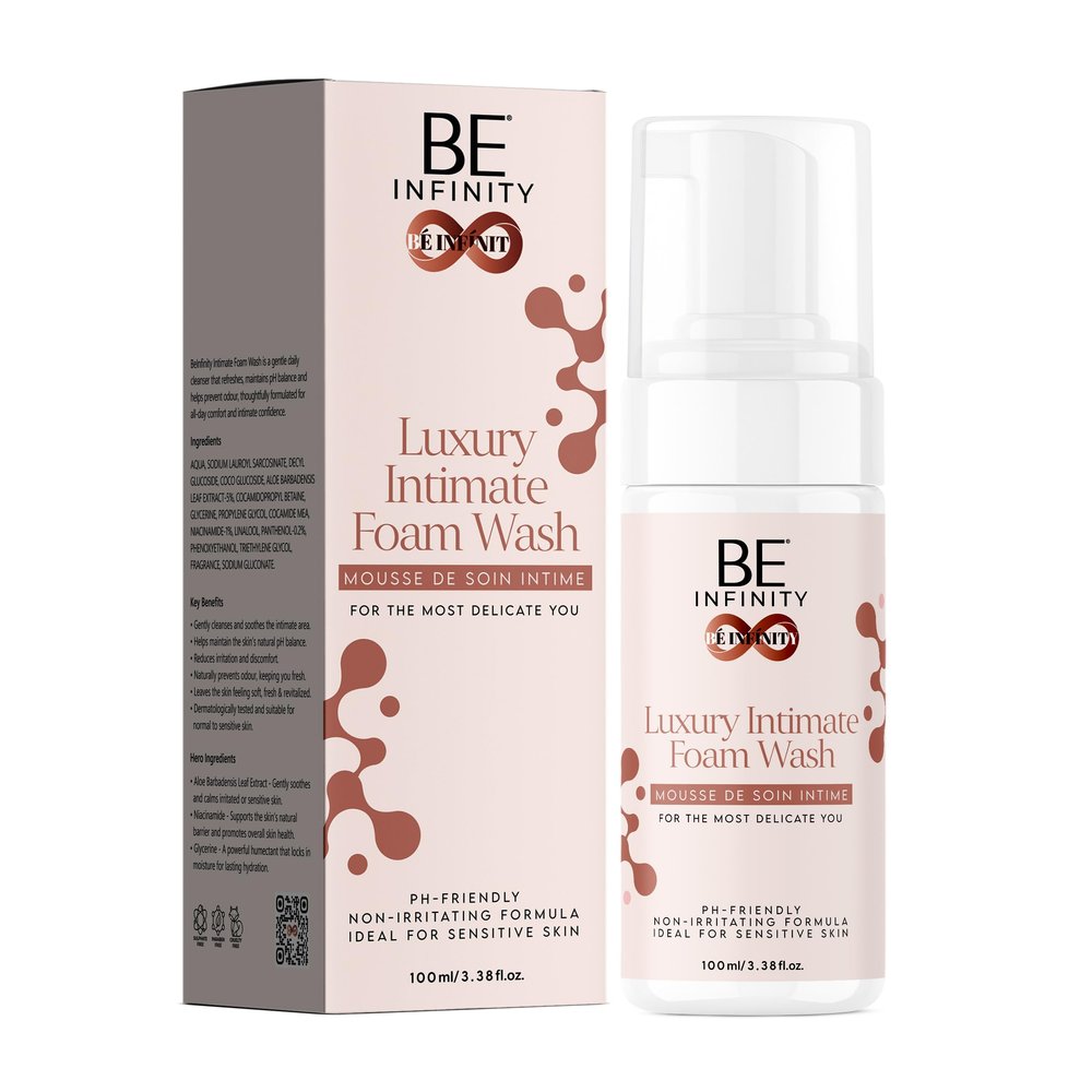 BE INFINITY Intimate Wash Foaming for Women | With Aloe Vera, Niacinamide & Glycerine | Maintains Natural pH Balance, Gently Cleanses & Soothes Sensitive Skin | Daily Freshness & Hygiene | 100ml