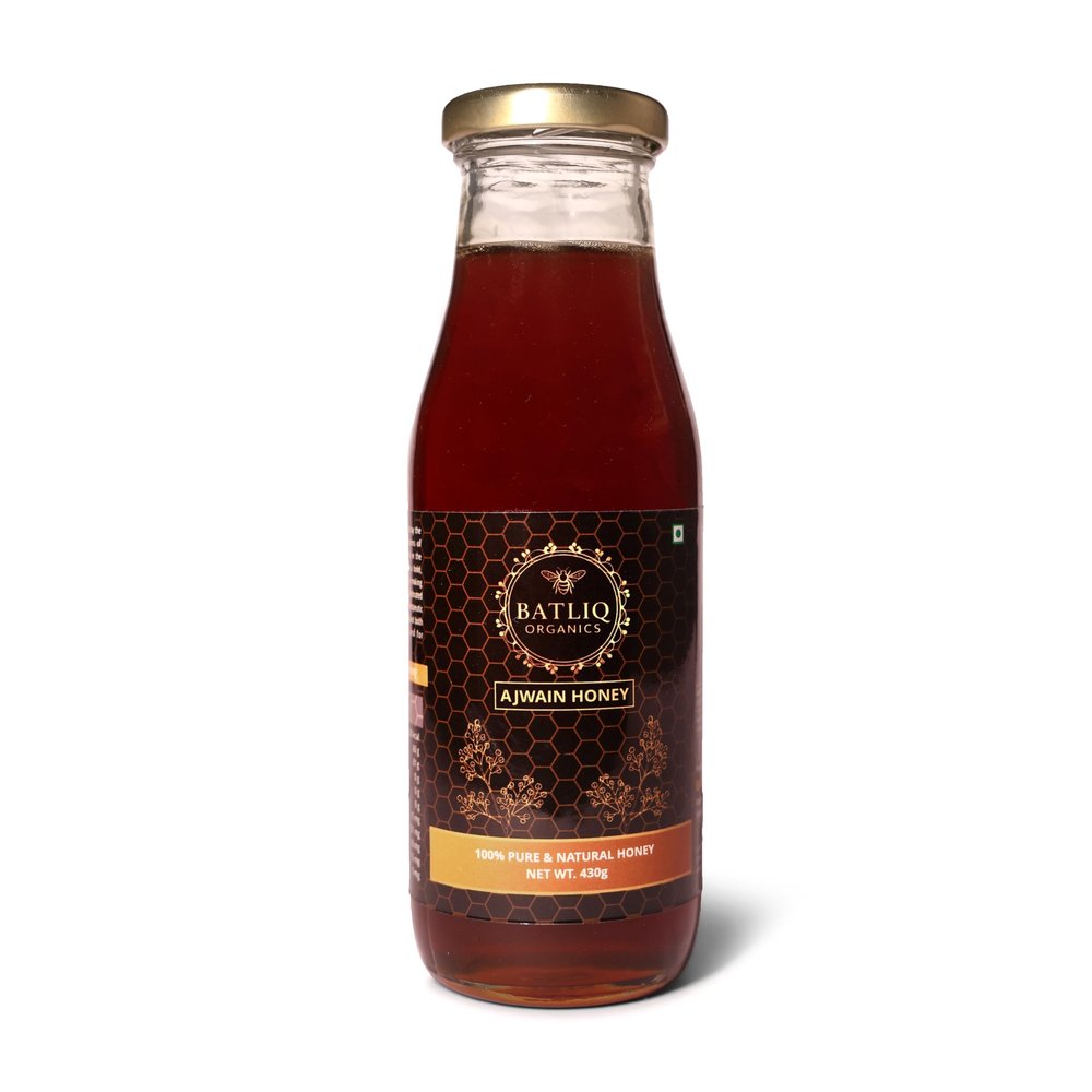 Batliq Organics Ajwain Honey  100% Pure, Raw & Unprocessed (430g) | Natural Honey from Carom Flower Nectar | Ayurvedic Digestive Booster | No Added Sugar or Preservatives | Natural Sweetener