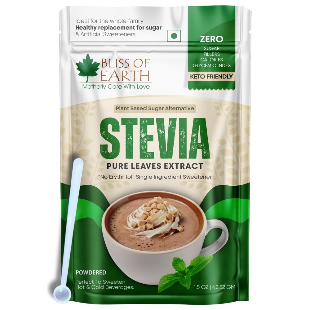 Bliss of Earth Pure Stevia Extract Powder Without Erythritol | Natural Zero Calorie Sweetener | Sugar Free Stevia Extract | Organic Sugar Alternative | Keto Friendly Stevia Sugar for Everyday Sweetness 42.52g