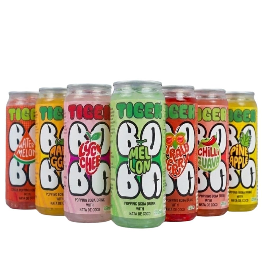 Bubble Tea Can  Tiger Boba Assorted Pack with Popping Boba & Nata de Coco | Ready to Drink | 7 Flavours | 200 ml x 7 Cans