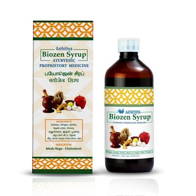 Aathithya Herbal Biozen Syrup, Ayurvedic Medicine with Ginger, Lemon, Garlic, Honey and Apple Cider (400)