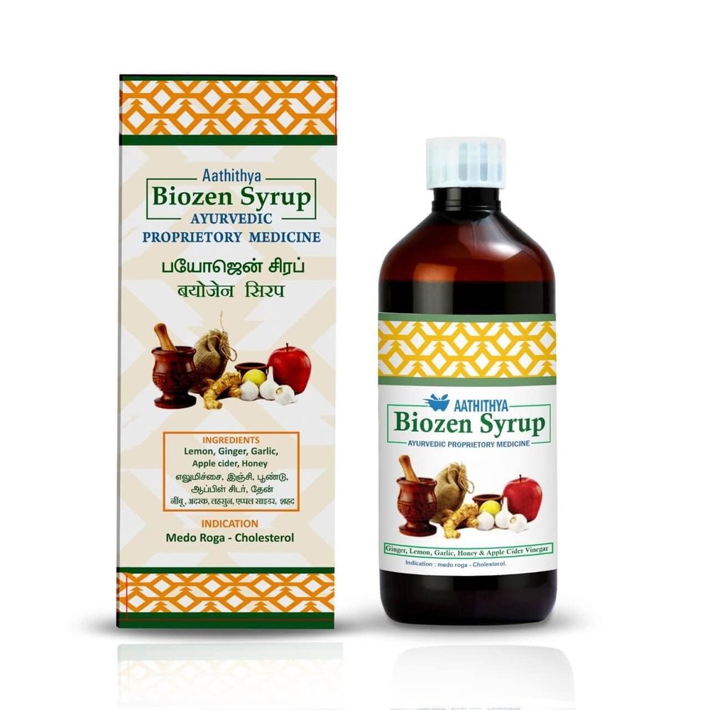 Aathithya Herbal Biozen Syrup, Ayurvedic Medicine with Ginger, Lemon, Garlic, Honey and Apple Cider (400)