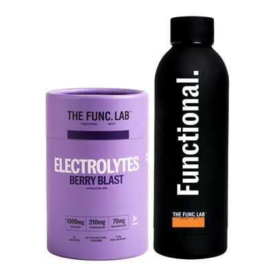 The Func. Lab Daily Electrolytes with Steel Bottle | Berry Blast, 30 Sachets | Sugar-Free Hydration with Sodium, Potassium & Magnesium | Instant Energy, Performance & Recovery Supplement