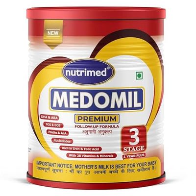 NUTRIMED Medomil Premium Stage 3 Infant Milk Formula, Lactose & Sucrose Free, for Boys & Girls 1 Year+, White, 400g