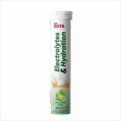 ELECTROLYTES & HYDRATION EFFERVESCENT 20 TABLETS for Instant Hydration, Boosts Energy Levels,Restores Electrolyte Balance,fast & Reload Hydration, Perfect for Active Lifestyles|lime & lemon flavour | Effervescent tablets for Men & Women (pack of -1(o