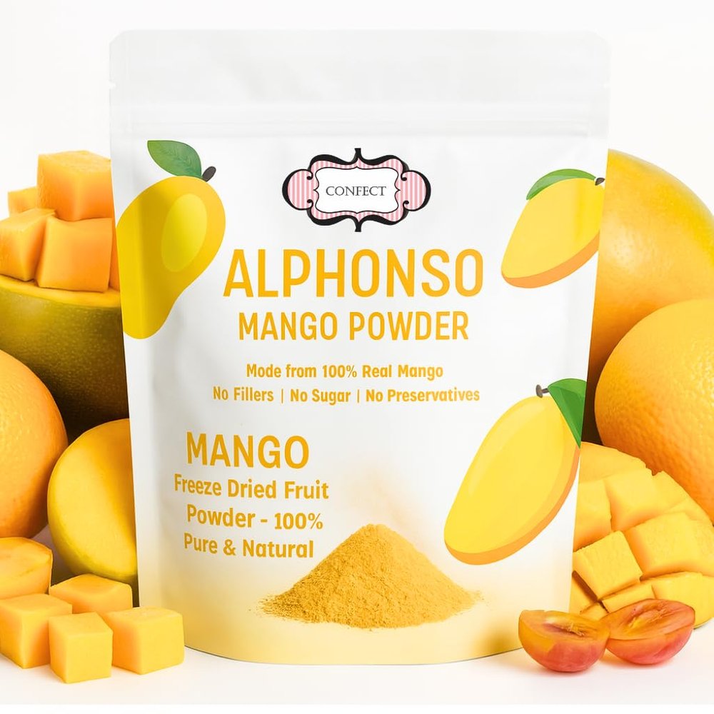 Confect Mango Alphanso Powder | Pure & Natural Fruit Powder for Smoothies, Baking, Beverages, Juices, Tea & DIY Recipes | Vegan, Gluten-Free, No Added Sugar 50 Gms (50g)