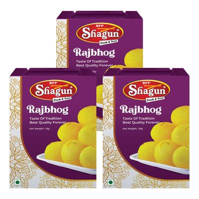 BFP Shagun Rajbhog 3Kg (1Kg Pack of 3) | Soft, Juicy & Rich Indian Sweet | Diwali Special Sweets Gift Pack | Perfect for Festival Gifting & Celebrations