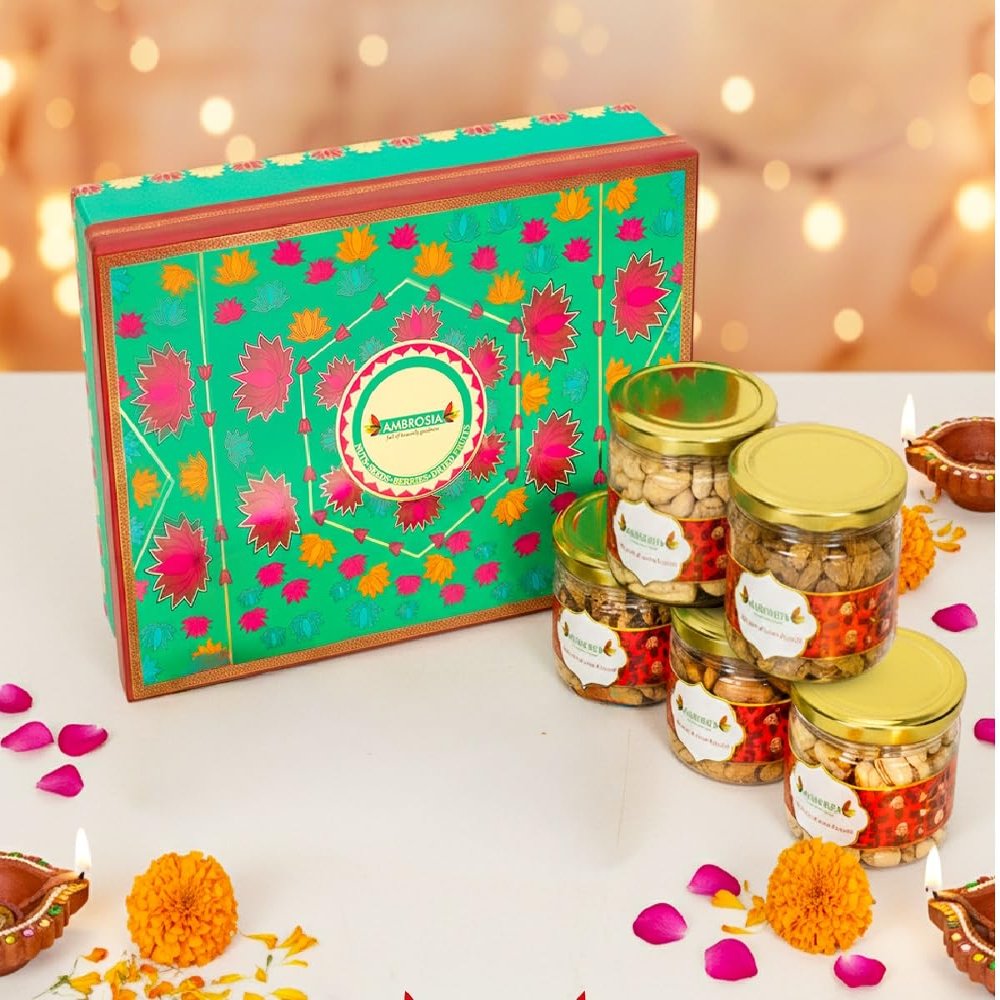 Ambrosia Mixed Delights Diwali Gift Box 740g I Diwali Gift Hamper I Premium Dry-fruits I Almonds, Cashew, Pista, Raisins & Walnut Kernels I Corporate Hamper I Dry Fruit Gift Pack I Premium Gift Box I Festive Hamper