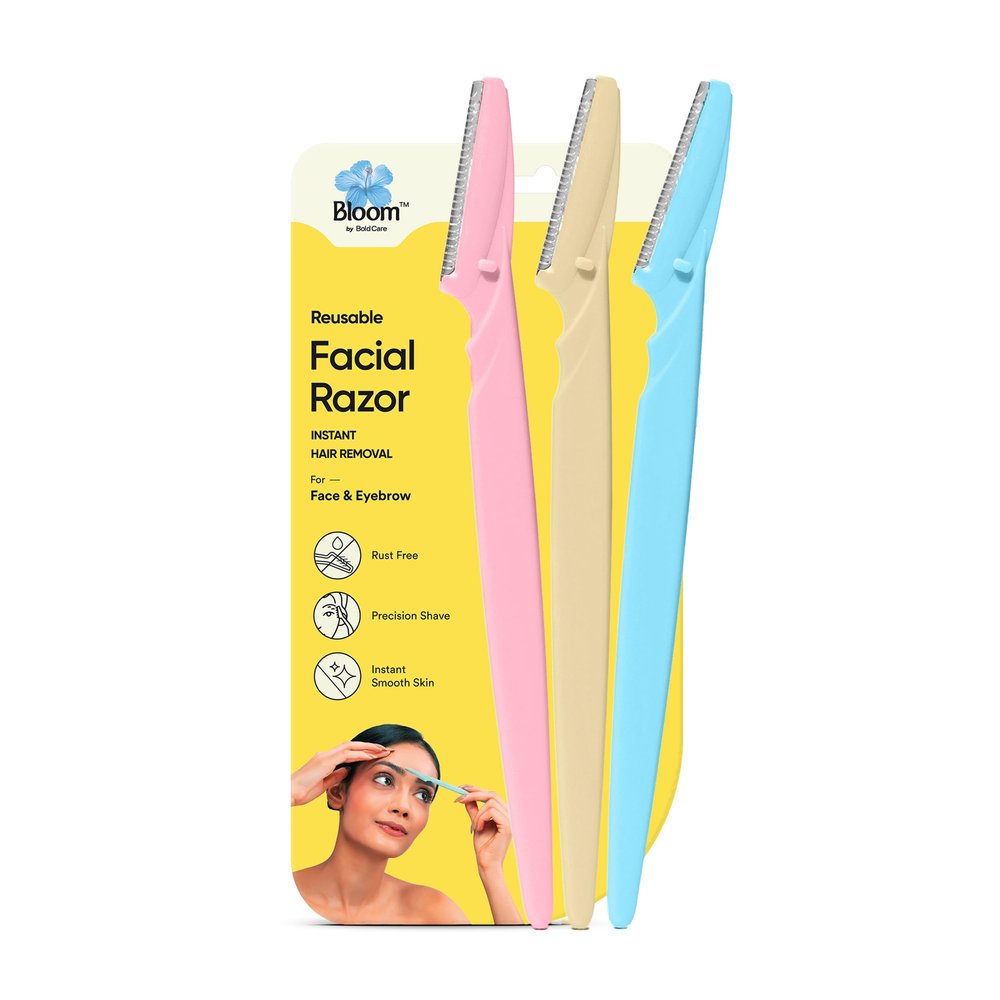 Bloom by Bold Care Face Razor for Women | Eyebrow, Upper Lip & Facial Hair Removal | Painless & Gentle Dermaplaning Tool | Pack of 3 | For Smooth, Glowing Skin