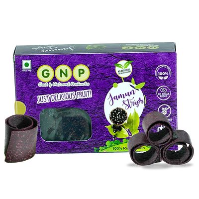 GNP Jamun Strips 80g  Real Fruit Leather | Natural Jamun Roll Snack | No Preservatives, No Artificial Colours or Flavours | Gluten-Free & Vegan Healthy Fruit Snack, Pack of 1