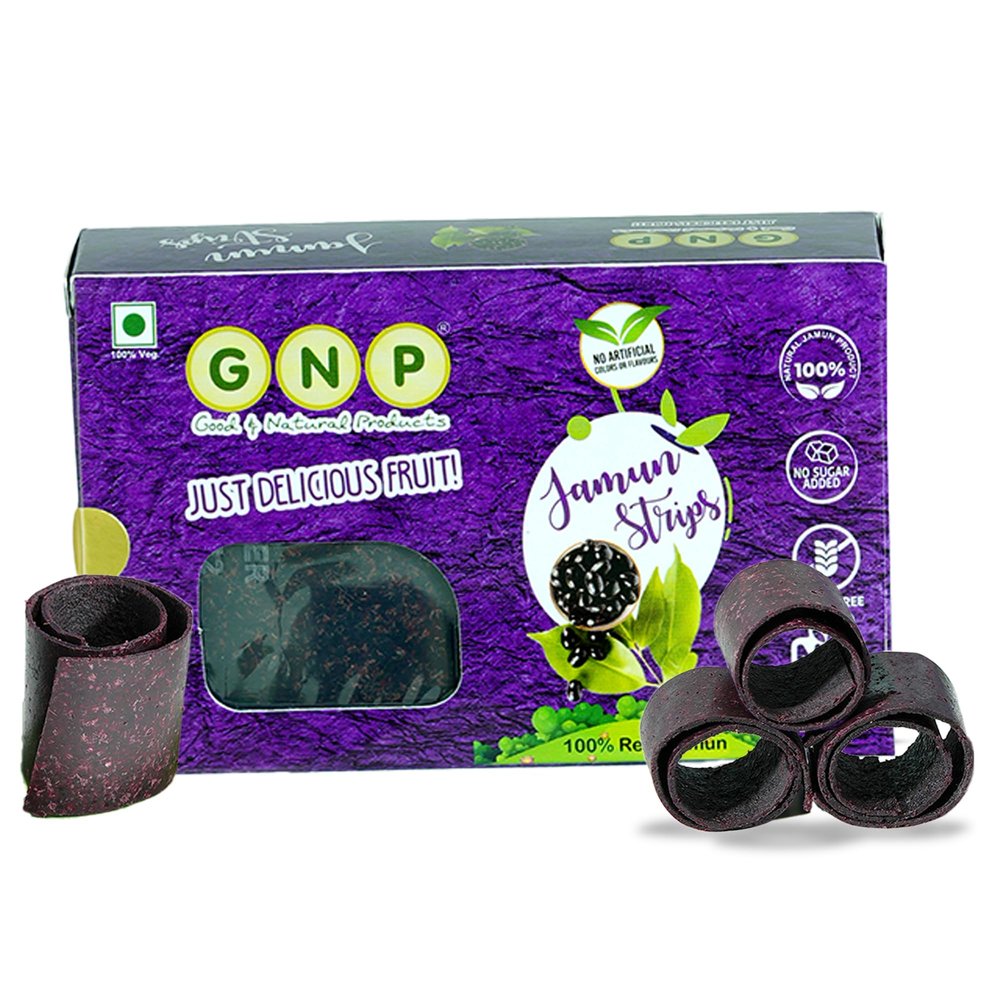 GNP Jamun Strips 80g  Real Fruit Leather | Natural Jamun Roll Snack | No Preservatives, No Artificial Colours or Flavours | Gluten-Free & Vegan Healthy Fruit Snack, Pack of 1