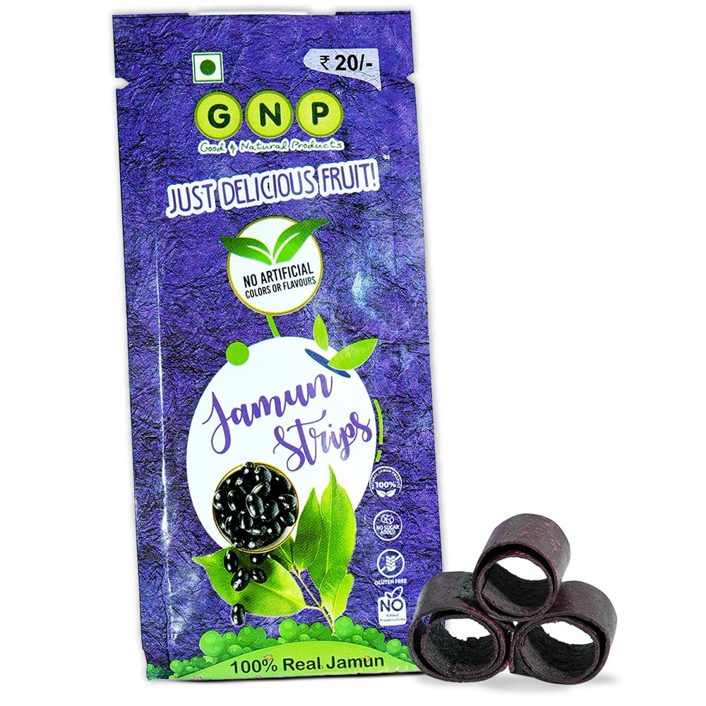 GNP Jamun Strips 3.5g Real Fruit Leather | Natural Jamun Roll Snack | No Preservatives, No Artificial Colours or Flavours | Gluten-Free & Vegan Healthy Fruit Snack, Pack of 50pcs