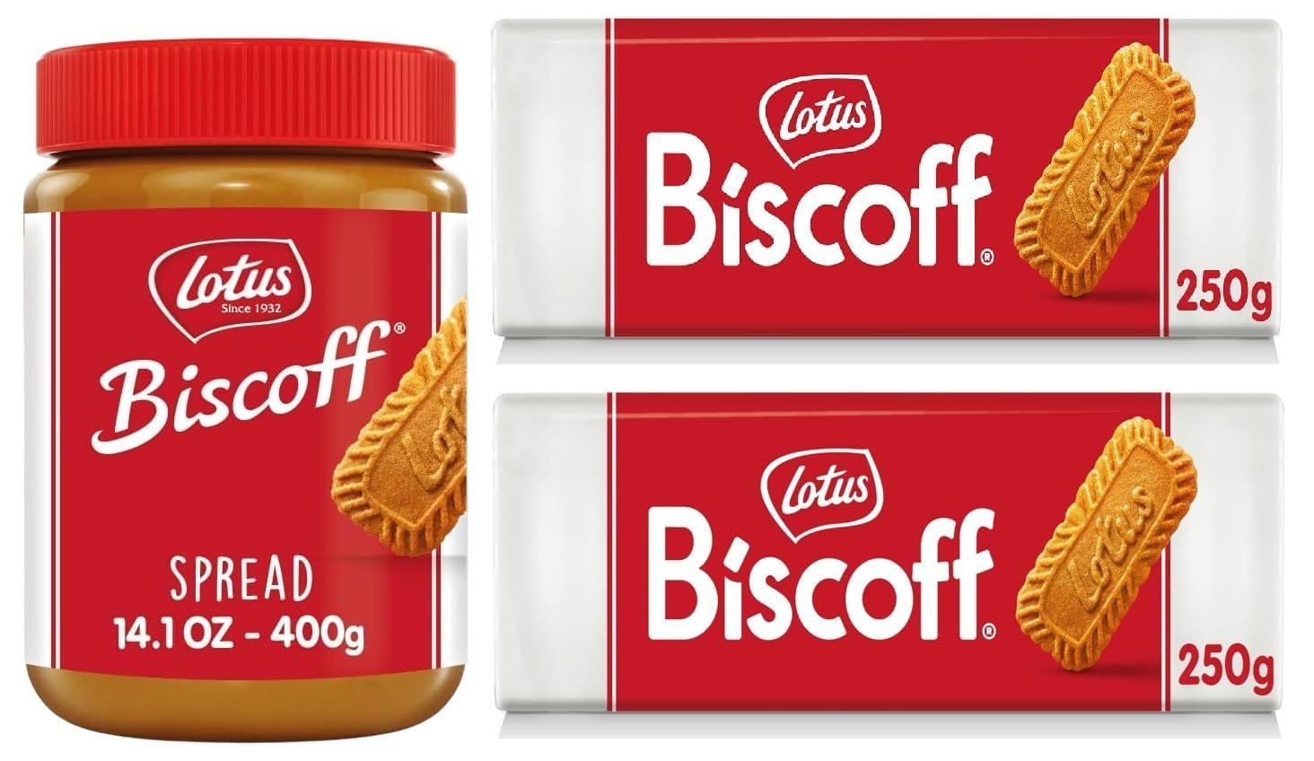 Lotus Biscof Speculoos Cookie Butter Spread, 400g With Original Biscof Caramelized Biscuit, Each 250g, X Pack Of 2 (From Belgium)
