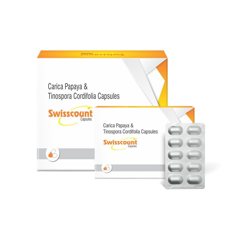 Friska Swiss Count Carrica Papaya & Tinospora Cordifolia Capsules - Pack of 1-10x1x2 Capsules (10) (2)