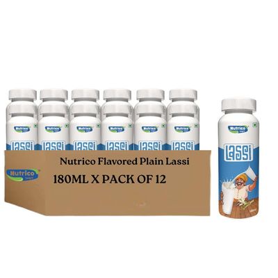 Nutrico Delight Plain Lassi 180ml x Pack of 12 | Simple & Refreshing Yogurt Drink | High Protein & Calcium | With Oats & Millets | Low Sugar | No Preservatives