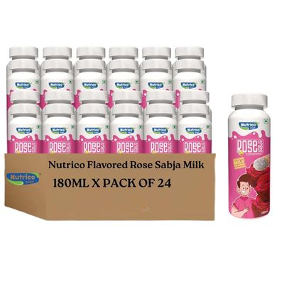 Nutrico Delight Rose Sabja Drink 180ml x Pack of 24 | Floral & Cooling Shake with Basil Seeds | High Protein & Calcium | With Oats & Millets | Low Sugar | No Preservatives