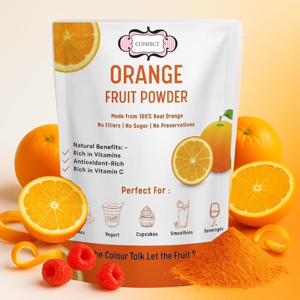 Confect Orange Fruit Powder | Pure & Natural Fruit Powder for Smoothies, Baking, Beverages, Juices, Tea & DIY Recipes | Vegan, Gluten-Free, No Added Sugar (50g)