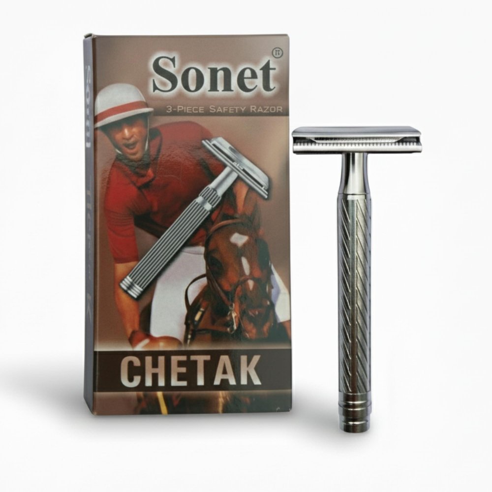 Classic Safety Razor with 10 Double-Edge Blades, Silver Stainless Steel Men's Shaving Kit