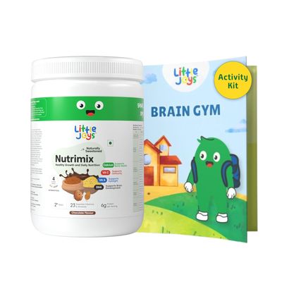 Little Joys Chocolate Nutrimix 350g & Brain Gym Activity Book | 26 Years | Naturally Sweetened Nutrition Drink for Kids | Fuels Growth, Immunity & Brain Power | Boosts Screen-Free Learning |Pack of 2