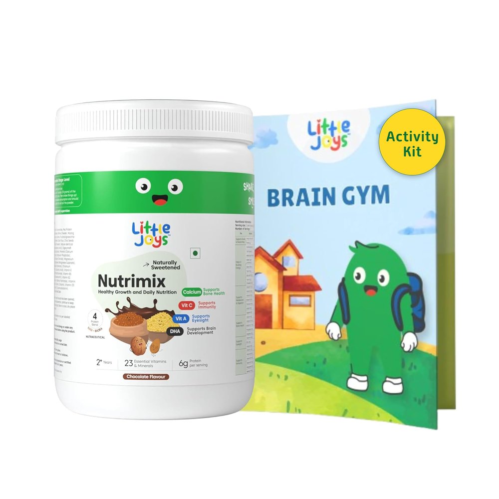 Little Joys Chocolate Nutrimix 350g & Brain Gym Activity Book | 26 Years | Naturally Sweetened Nutrition Drink for Kids | Fuels Growth, Immunity & Brain Power | Boosts Screen-Free Learning |Pack of 2