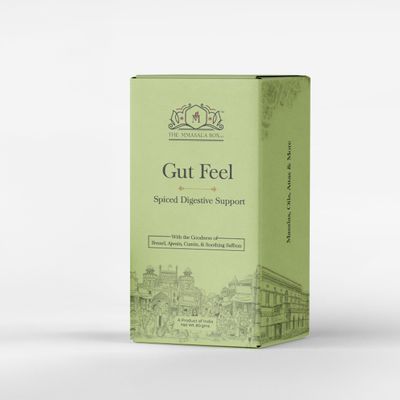 The Masala Box Gut Feel Digestive Tea | Herbal Spiced Digestive Support Drink | With Fennel, Ajwain, Cumin & Saffron | Improves Digestion & Gut Comfort | Caffeine Free | 80g