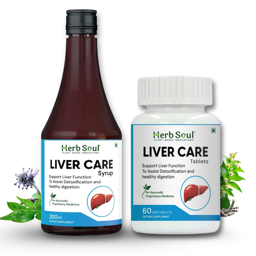 Herb Soul Liver Care Kit | Ayurvedic Liver Detox & Fatty Liver Support | Kutki, Giloy, Kalmegh & Bhringraj | (60 tablets - 200 ml) (1)