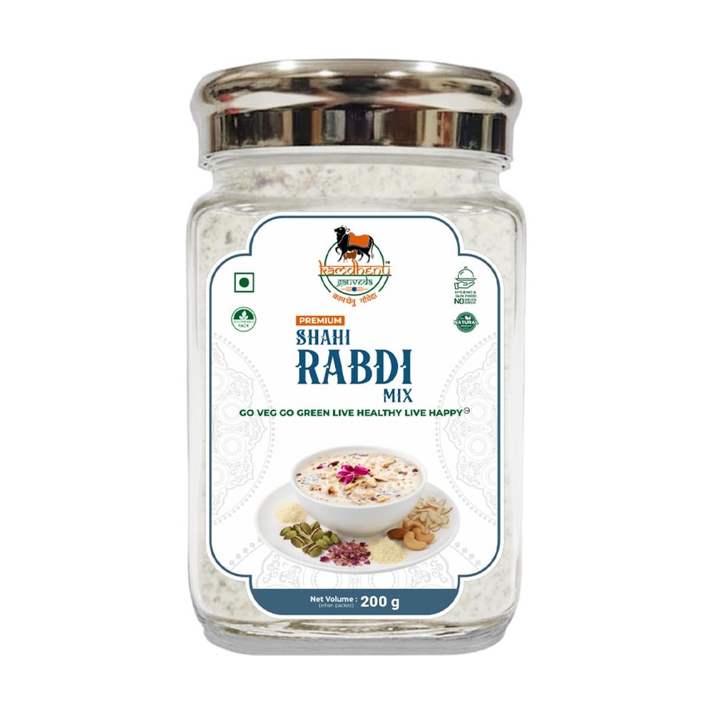 KAMDHENU GAUVEDA Shahi Rabdi Mix Powder, Traditional Indian Dessert Premix, Pack In Premium Hygienic Glass Jar With Steel Cap (200gm)
