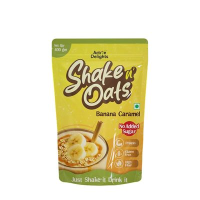 Banana Caramel Oats Shake Powder 400g | Rich Cocoa And Oats Blend | High Protein, No Added Sugar | Ready in 30 Sec | Healthy Guilt-Free Drink, Pre Workout